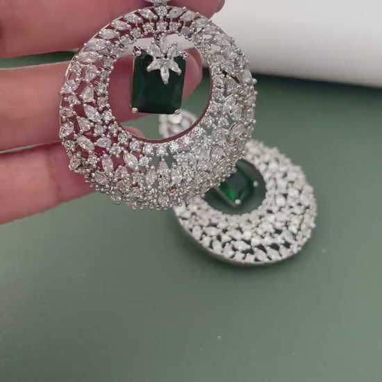 Dangle Cubic Zirconia Earrings: Emerald or Diamond, Party Jewelry