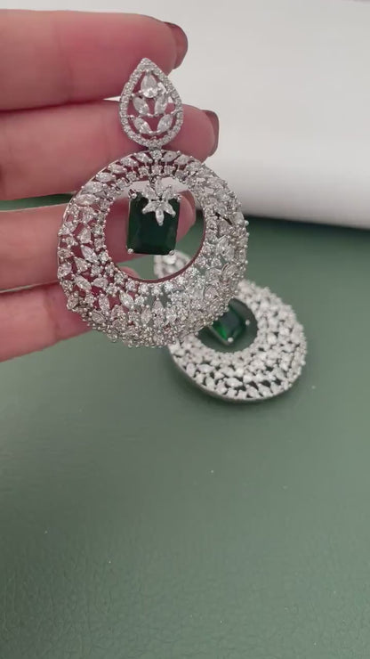 Dangle Cubic Zirconia Earrings: Emerald or Diamond, Party Jewelry