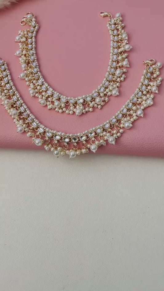 Kundan gold plated anklets for bride