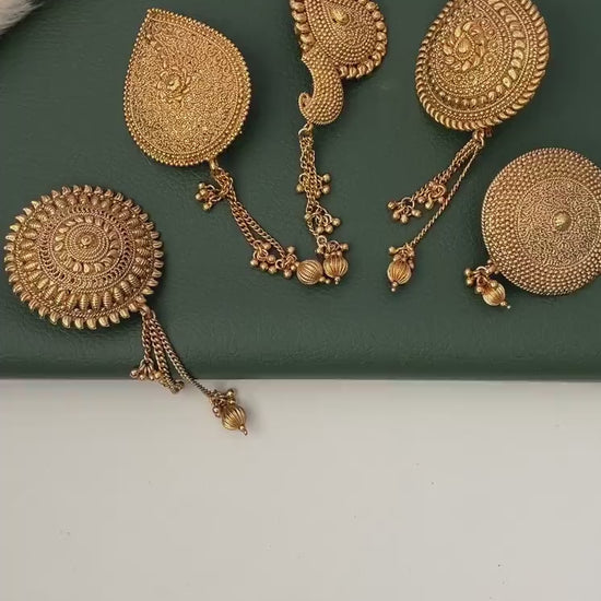 Gold Plated Hair Brooch: Bollywood Saree Pin with Dangling Beads