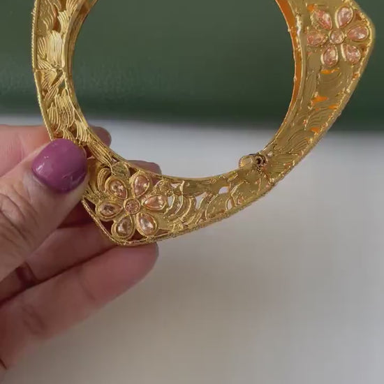Gold Plated Triangle Bangles: Indian Jewelry, Set of 2