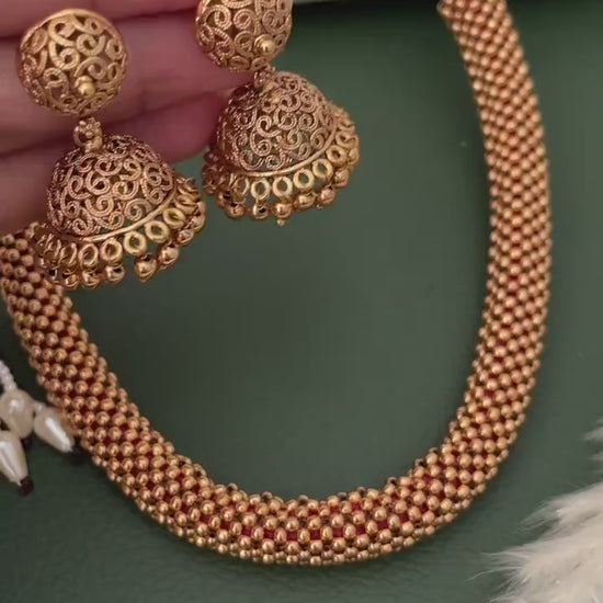 Kolhapuri Thushi Choker Necklace | Marathi Jewelry with Earrings