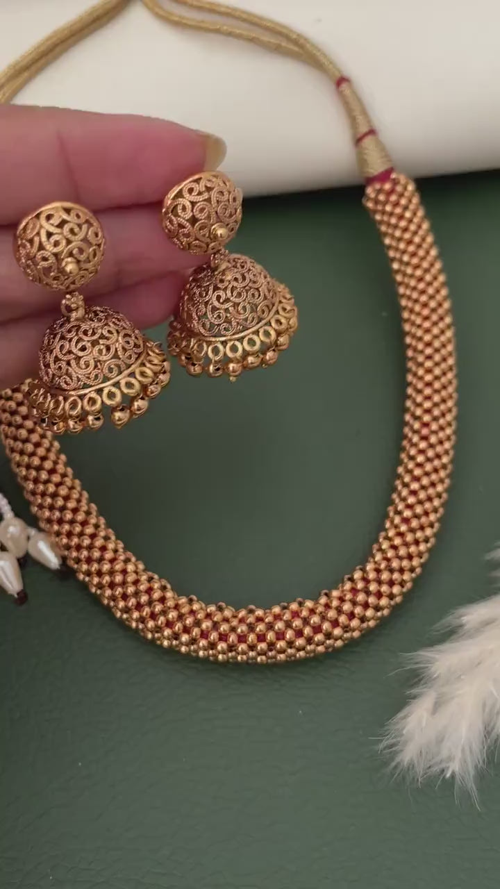 Kolhapuri Thushi Choker Necklace | Marathi Jewelry with Earrings