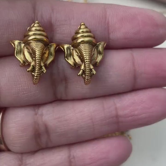 Antique Gold Plated Ganesh Necklace Set: Temple Jewelry