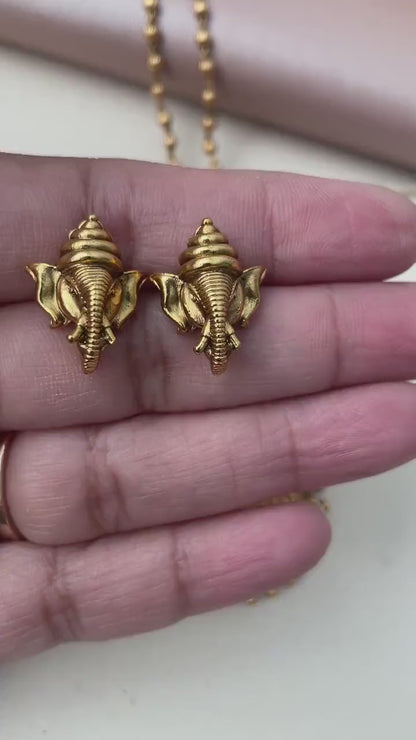 Antique Gold Plated Ganesh Necklace Set: Temple Jewelry