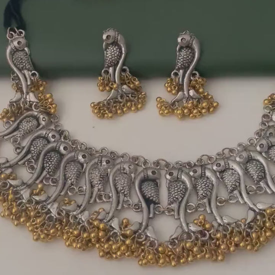 Dual tone choker | Black Oxidised ghungaroo necklace with earrings | Bollywood Jewelry