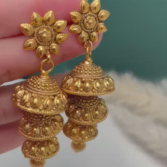 Gold Plated Jhumkis Earrings: Indian Ethnic Style