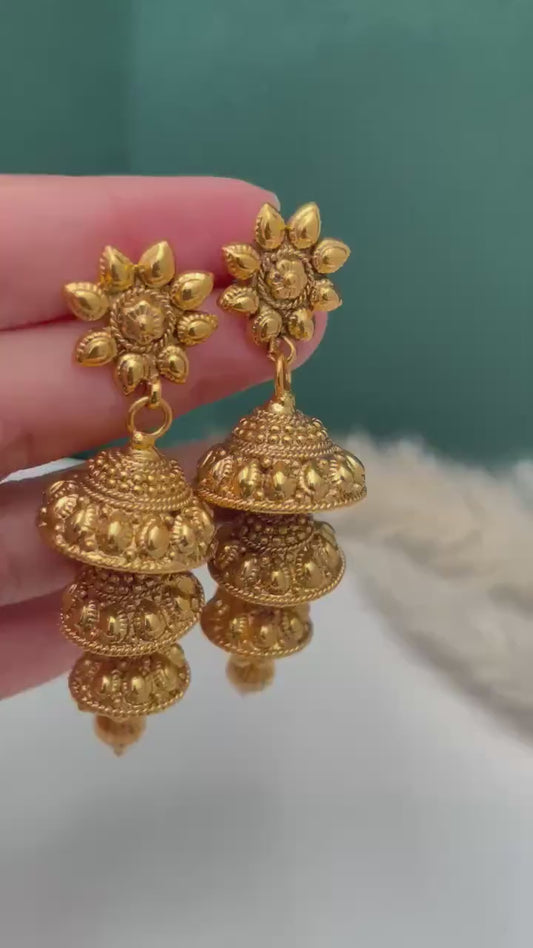 Gold Plated Jhumkis Earrings: Indian Ethnic Style