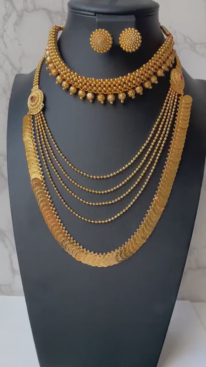 Maharashtrian fancy gadhi thushi with earrings| Long fancy putli haar or coin necklace