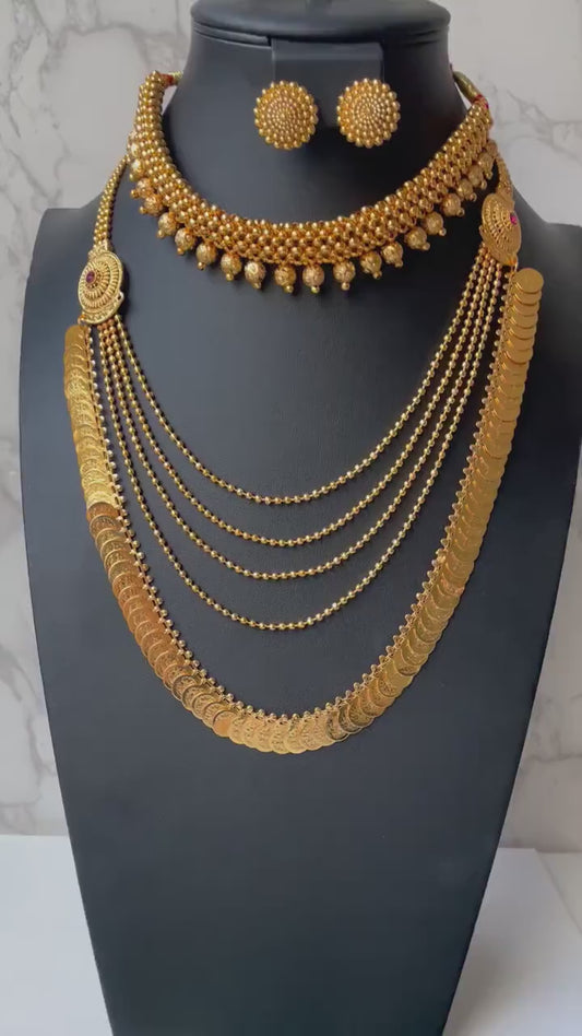 Maharashtrian fancy gadhi thushi with earrings| Long fancy putli haar or coin necklace