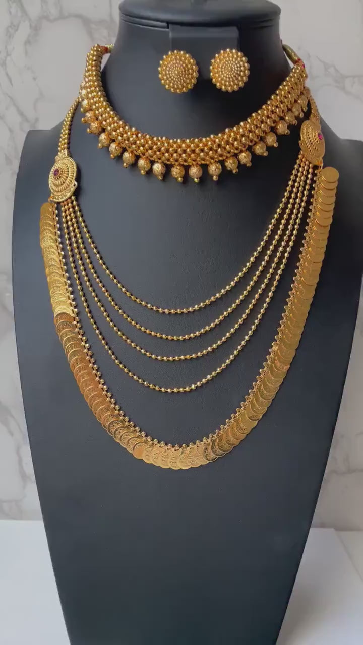 Maharashtrian fancy gadhi thushi with earrings| Long fancy putli haar or coin necklace