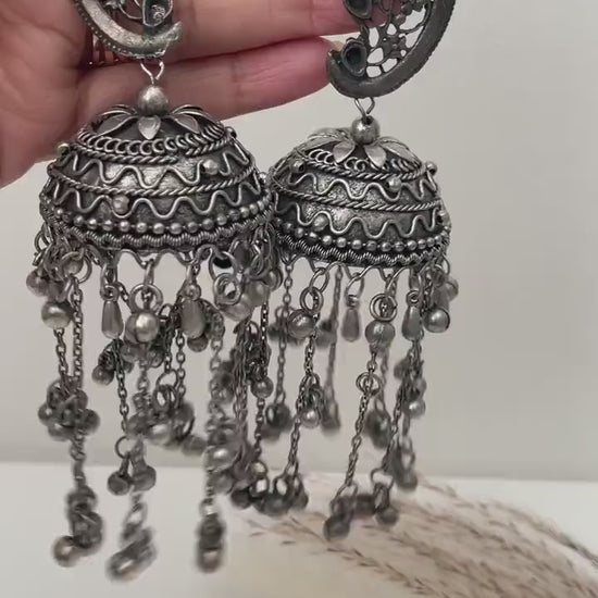 Oxidized Jhumka Earrings: Black Oversized Statement Jewelry