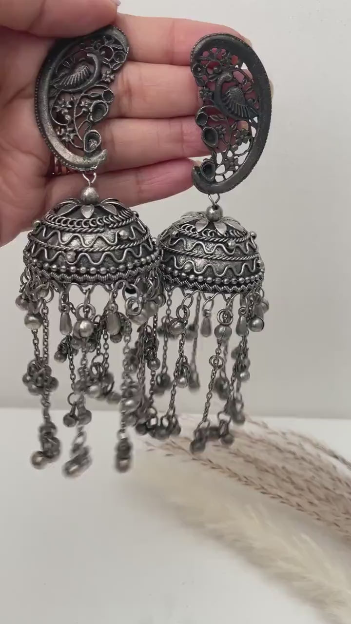Oxidized Jhumka Earrings: Black Oversized Statement Jewelry