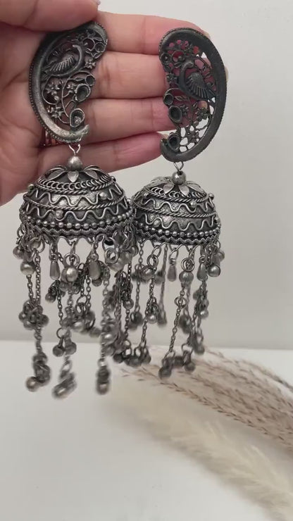 Oxidized Jhumka Earrings: Black Oversized Statement Jewelry