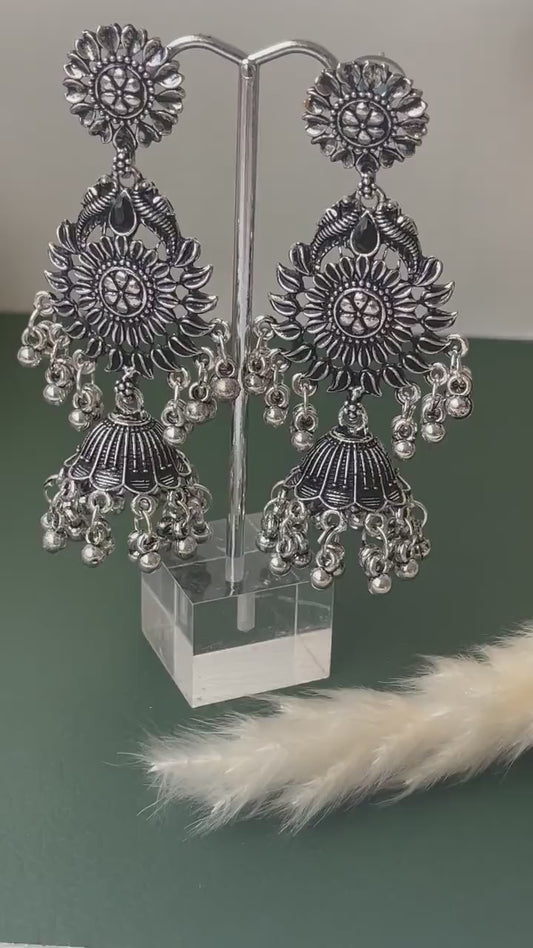 Long lightweight Oxidised jhumkis