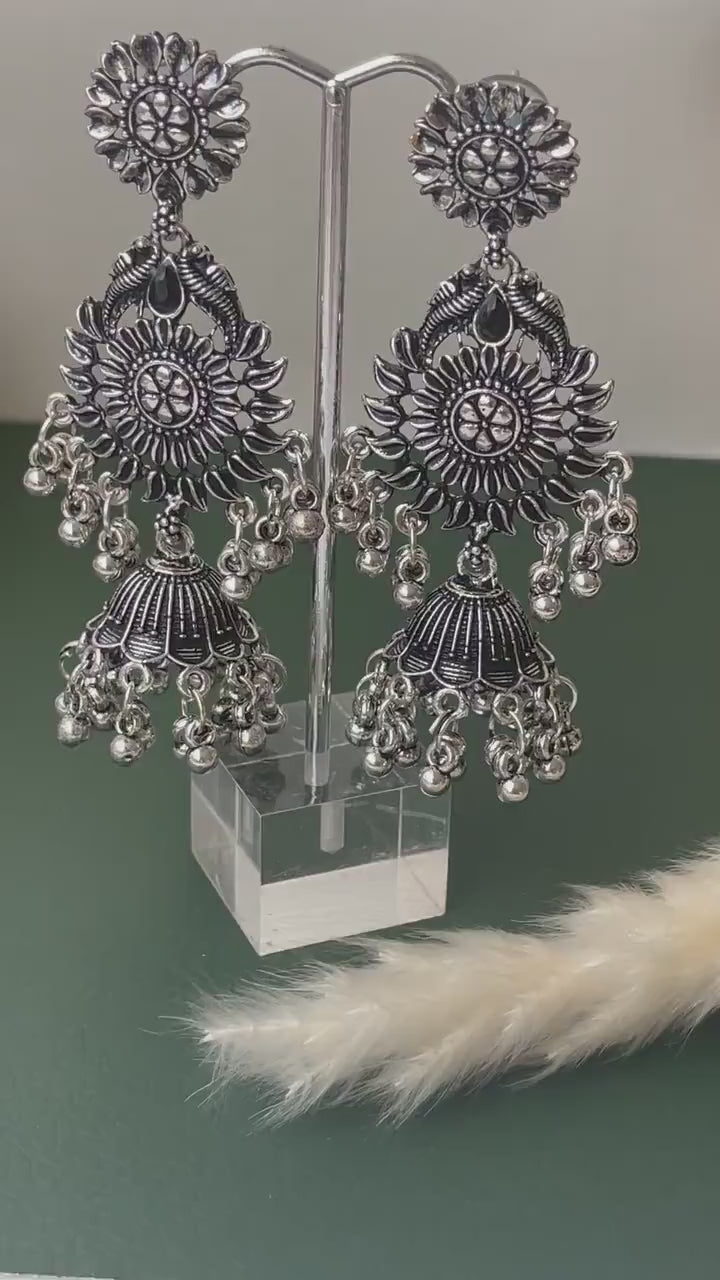 Long lightweight Oxidised jhumkis