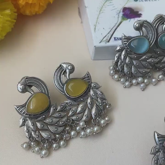 Oxidized Peacock Earrings: Colorful Statement Jewelry
