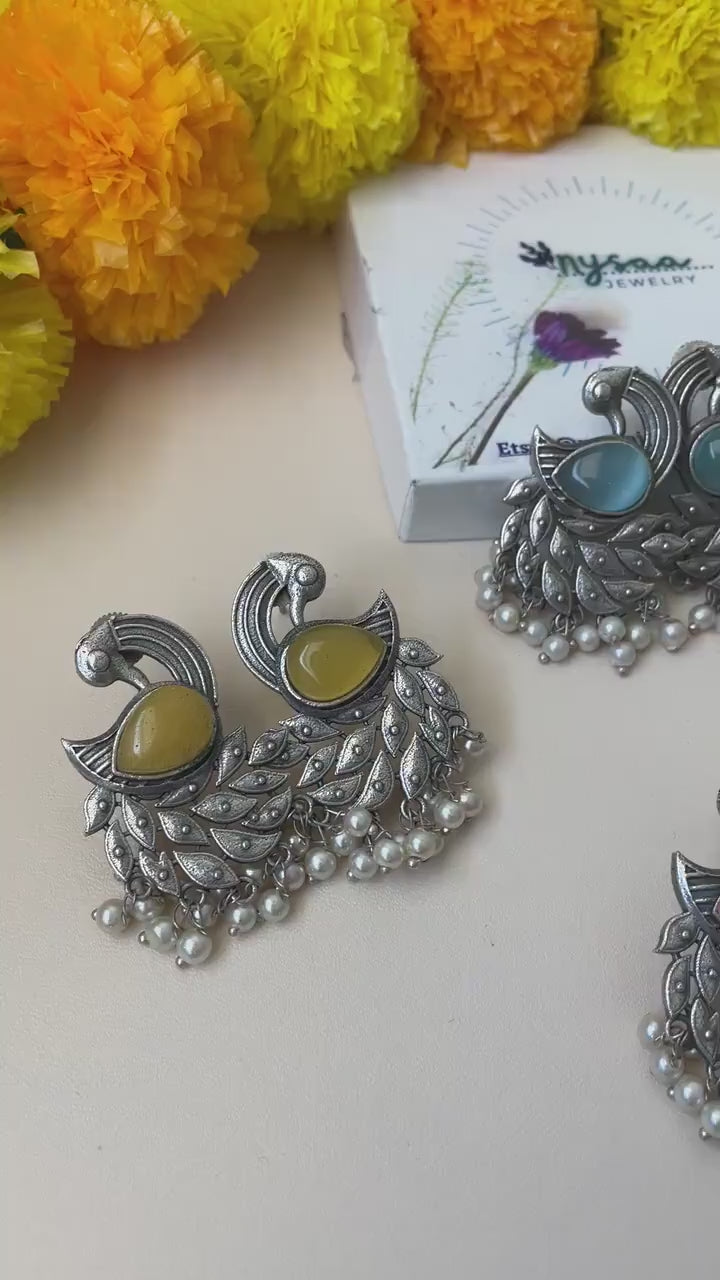 Oxidized Peacock Earrings: Colorful Statement Jewelry