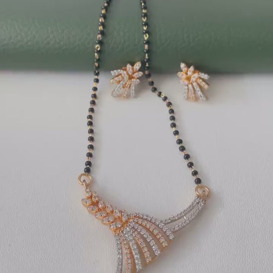 CZ pendent Mangalsutra with earrings :Black Bead Necklace