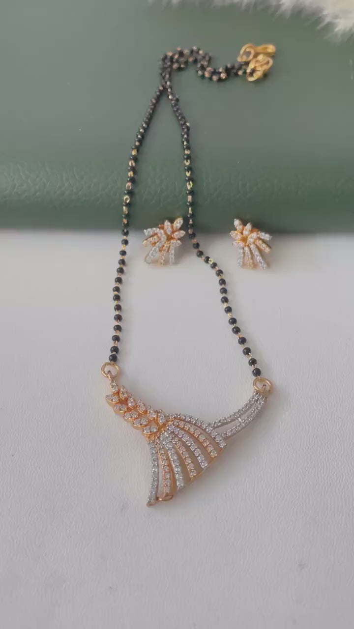 CZ pendent Mangalsutra with earrings :Black Bead Necklace