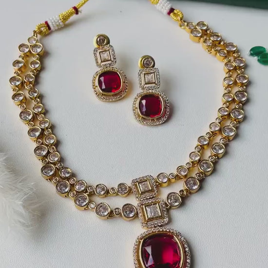 Ruby Kundan Necklace Set: Gold Plated Indian Jewelry