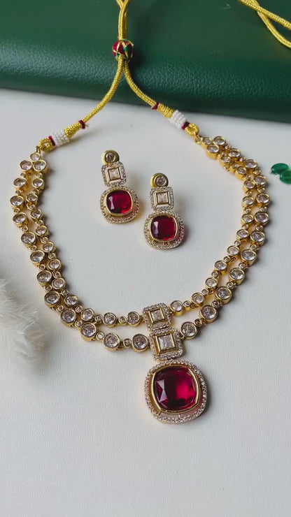 Ruby Kundan Necklace Set: Gold Plated Indian Jewelry