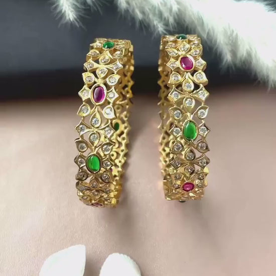 Kemp Stone Gold Plated Bangles: South Indian Temple Jewelry