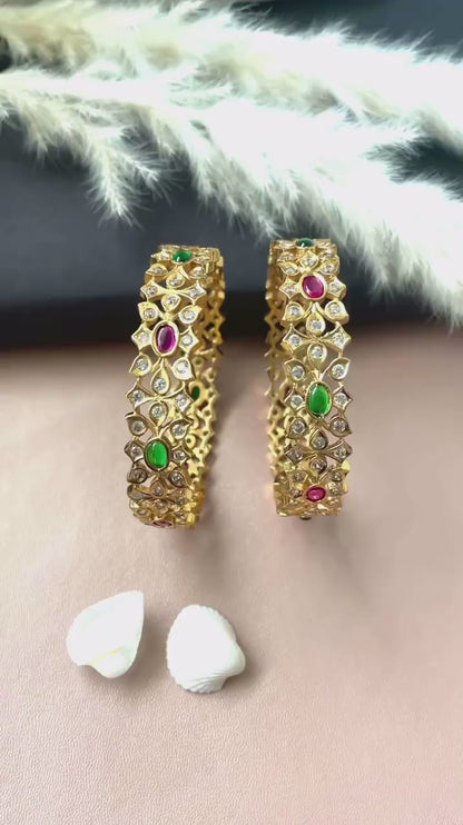 Kemp Stone Gold Plated Bangles: South Indian Temple Jewelry
