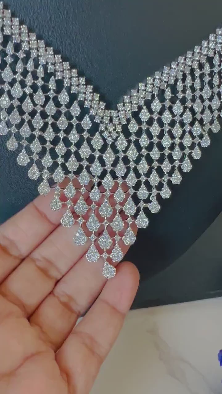 Cubic Zirconia Bridal Necklace Set: Victorian Statement Jewelry