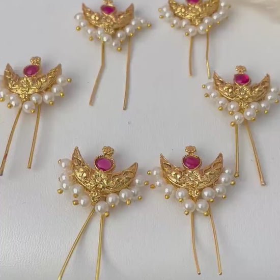 Maharashtrian Golden Crescent Hair Pins: Festive Bun and Braid Accessories