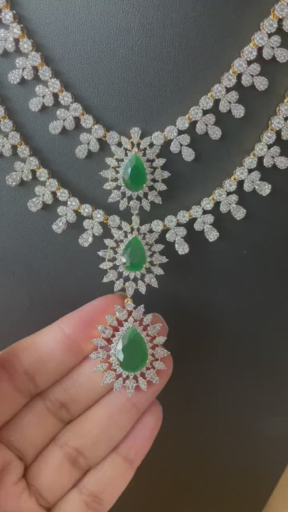 Emerald Cubic Zirconia Bridal Necklace Set: Two-Tone Plated Jewelry