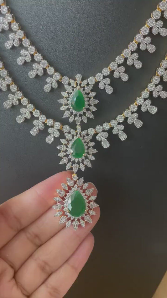 Emerald Cubic Zirconia Bridal Necklace Set: Two-Tone Plated Jewelry