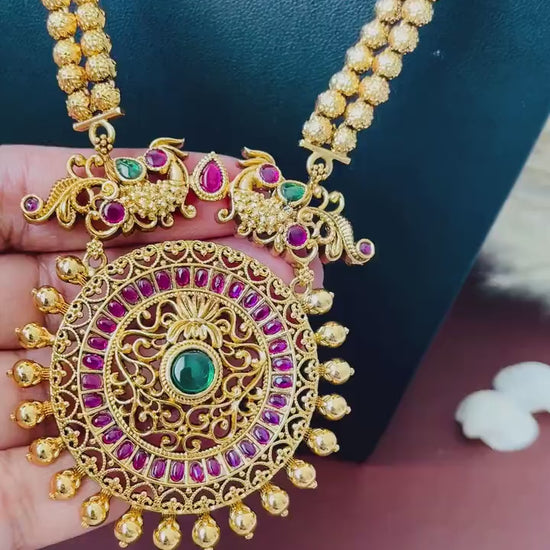 Kemp Stone & Pearl Necklace Set: Gold Plated South Indian Jewelry
