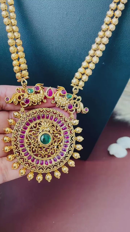 Kemp Stone & Pearl Necklace Set: Gold Plated South Indian Jewelry