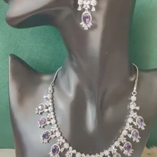 Nysaa rhodium plated CZ trendy necklace with earrings