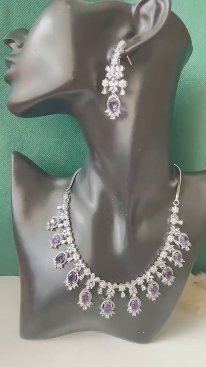 Nysaa rhodium plated CZ trendy necklace with earrings