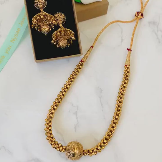 Gold Plated Thushi Choker Necklace with Jhumki Earrings: Maharashtrian Jewelry