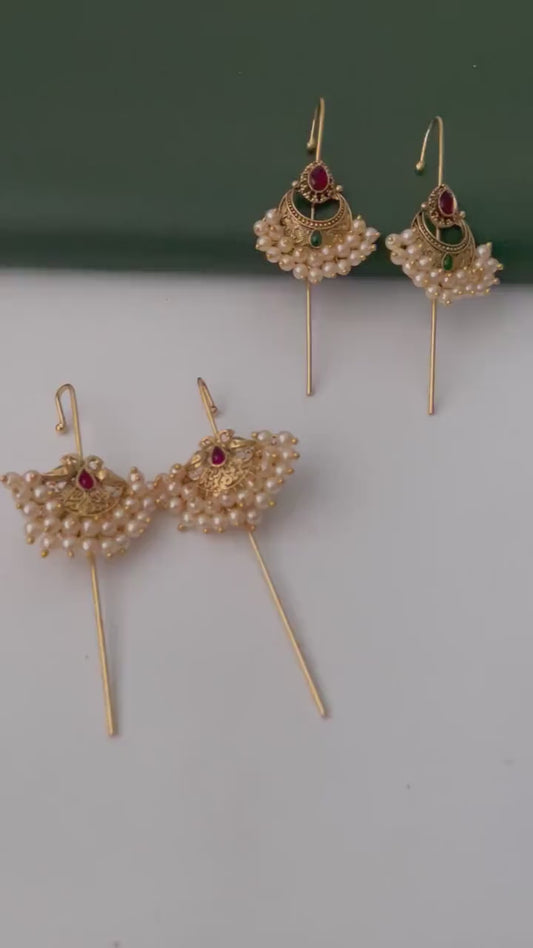 Trendy pearl gold plated needle Earcuffs