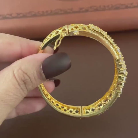 Gold Plated CZ Bangle Kada | Indian Wedding Jewelry