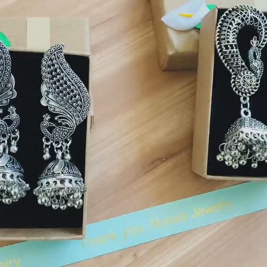 Peacock / Oxidized / German silver / Bollywood / Indian / Festive / Navratri / Nauratri earrings / Oxidised