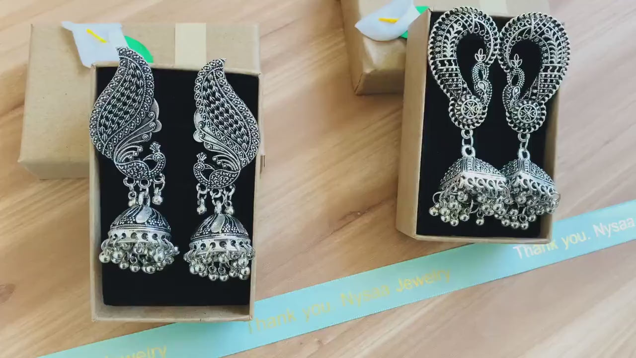 Peacock / Oxidized / German silver / Bollywood / Indian / Festive / Navratri / Nauratri earrings / Oxidised