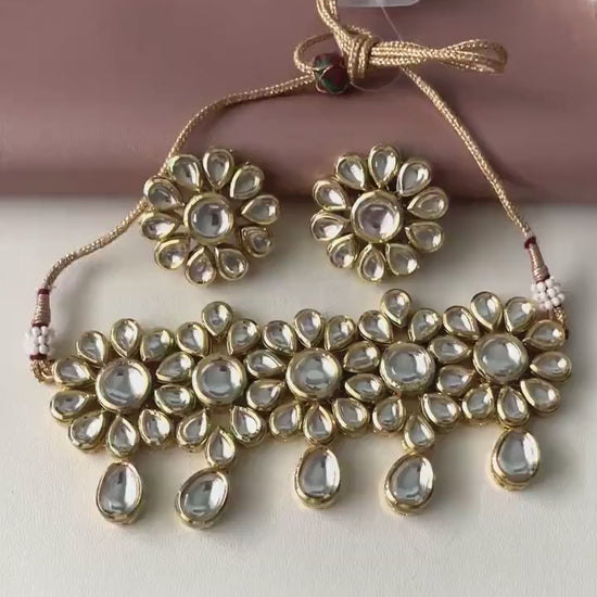 Gold Plated Kundan Choker Necklace Set: Indian Bridal Jewelry
