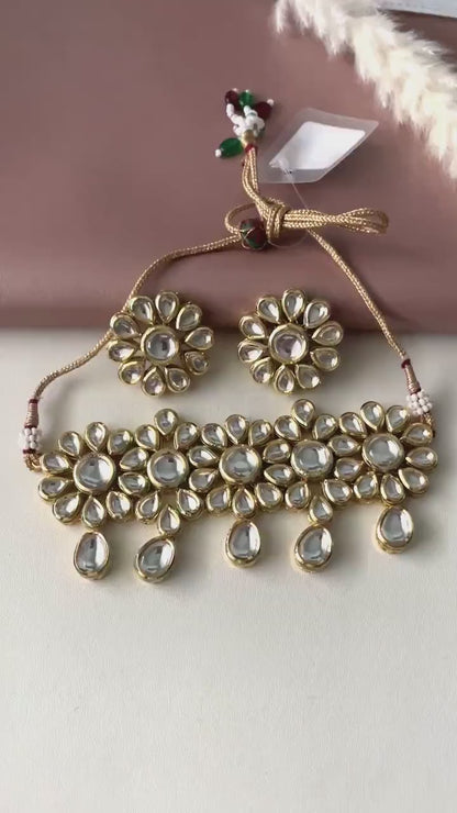 Gold Plated Kundan Choker Necklace Set: Indian Bridal Jewelry