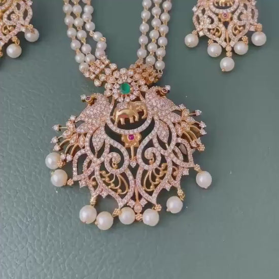 Gold Plated Victorian style cubic zirconia big pendent necklace set