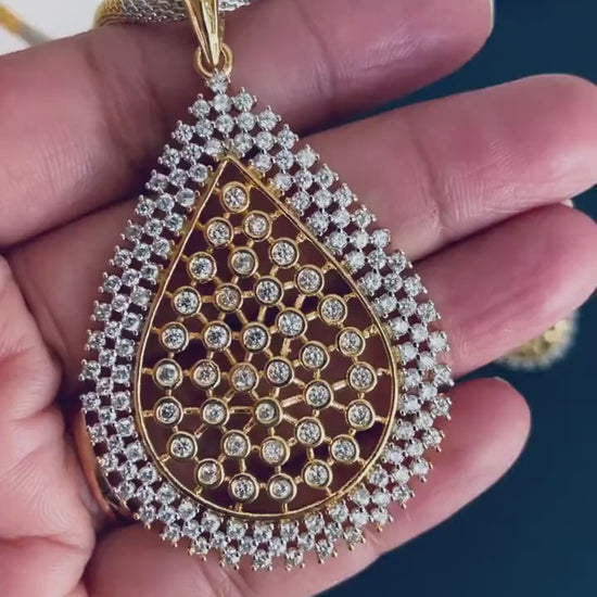 Indian Cubic Zirconia Necklace Set: Rhodium Plated Wedding Jewelry