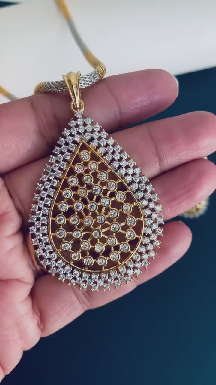 Indian Cubic Zirconia Necklace Set: Rhodium Plated Wedding Jewelry