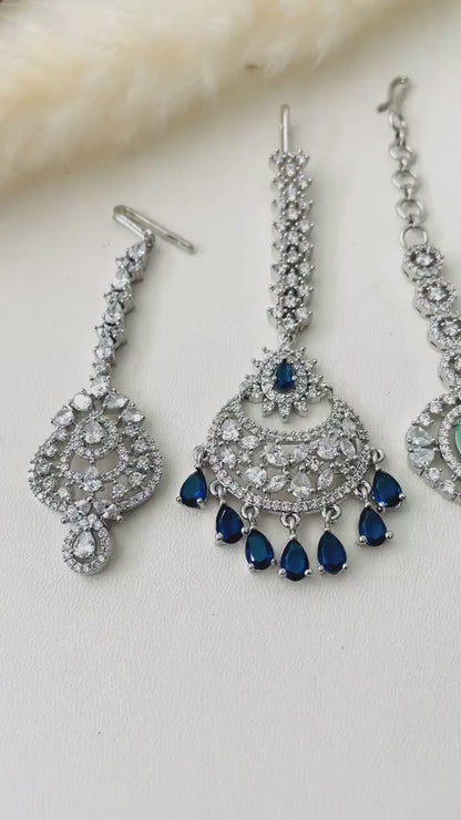 CZ Maang Tikka: Rhodium Plated Indian Wedding Headpiece