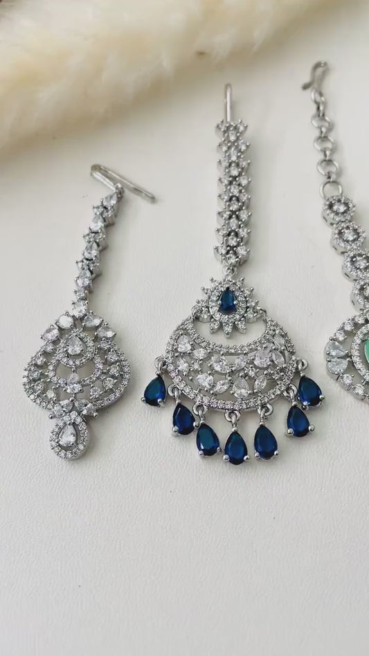 CZ Maang Tikka: Rhodium Plated Indian Wedding Headpiece