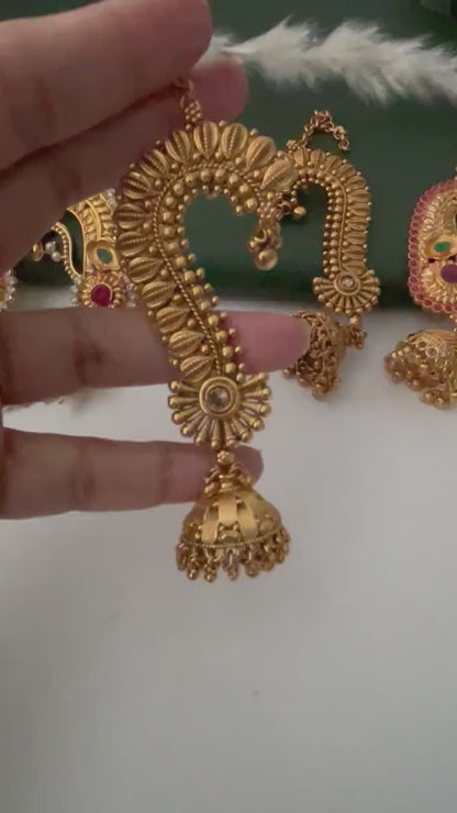 Gold Plated Jhumka Ear Cuffs: Indian Peacock Earrings