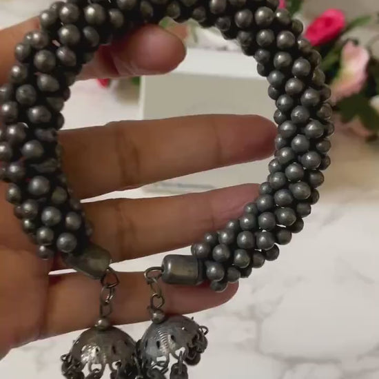 Black Oxidized Ghungaroo Cuff Bracelet: Adjustable Bangle